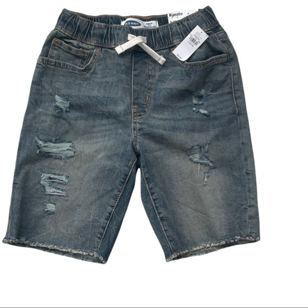 Old Navy Karate Slim Adjustable Waist Distressed Raw Hem Jean Shorts L (10-12)